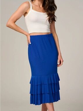 Women’s Cobalt Blue Tiered Ruffle Midi Skirt